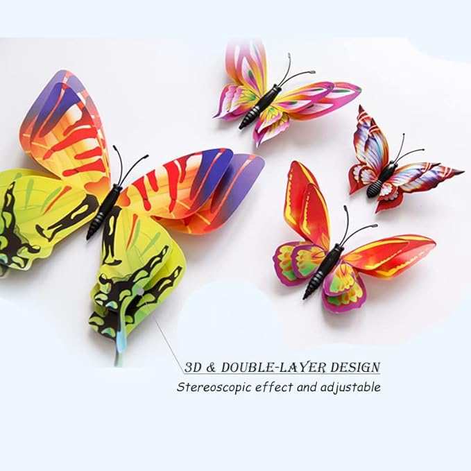 Butterfly Wall Decor 24/48 PCS, 3D Butterflies Stickers for Party Decorations with Magnets(Multiple Colour, 24)