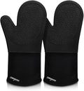 sungwoo Silicone Oven Mitts, Heat Resistant Oven Gloves with Quilted Liner Non-Slip Textured Grip Perfect for BBQ, Baking, Cooking and Grilling - 1 Pair 13.8 Inch Black