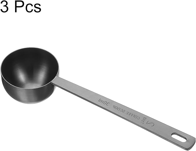 HARFINGTON 3pcs Coffee Scoop Spoon 2tbsp (6tsp, 30ml) 304 Stainless Steel Long Handle Teaspoon/Tablespoon Measuring Spoons Scoops for Tea Sugar Kitchen, Black