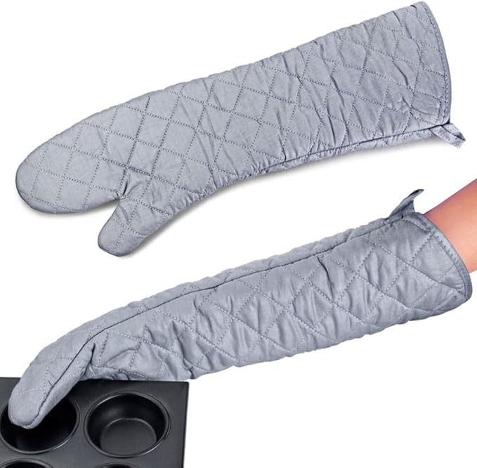 Extra Long 23 Inch Heat Resistant Oven Gloves New Cotton Oven Mitts Kitchen Gloves High Temperature Cooking Tool BBQ Gloves (23-Inch)