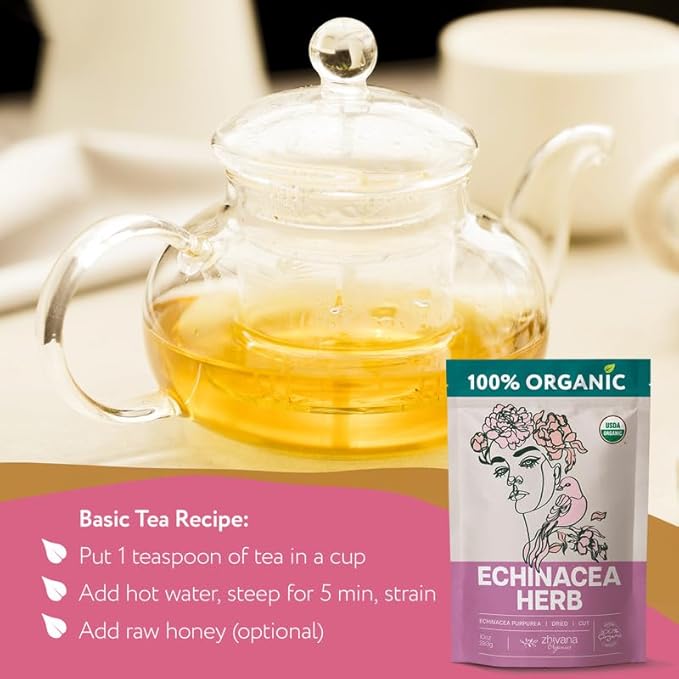 Organic Echinacea Tea Loose Leaf (4 oz.) – Echinacea Herb - Immunity Tea - Respiratory, Digestion - Equinacea Organica