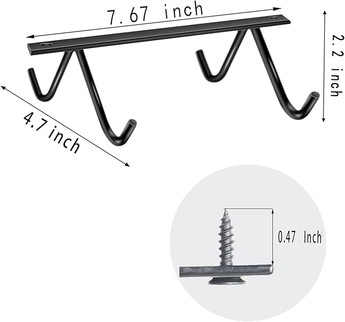 Cabinet Hook Mug Holder - Hanging Coffee Cup Rack for Kitchen, Under Cabinets Metal Hangers Organizer Shelf Storage Utensil (Black)