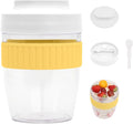 Breakfast On The Go Cups, Overnight Oats Containers With Lid And Folding Spoon, Take And Go Yogurt Cereal Snack Parfait Salad Containers For Lunch, Fruit & Vegetable Jar, 20 oz(Yellow)