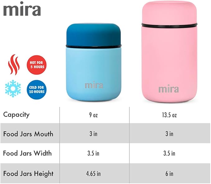 MIRA Insulated Food Jar Thermo for Hot Food & Soup, Compact Stainless Steel Vacuum Lunch Container for Meals To Go - 13.5 oz, Pink