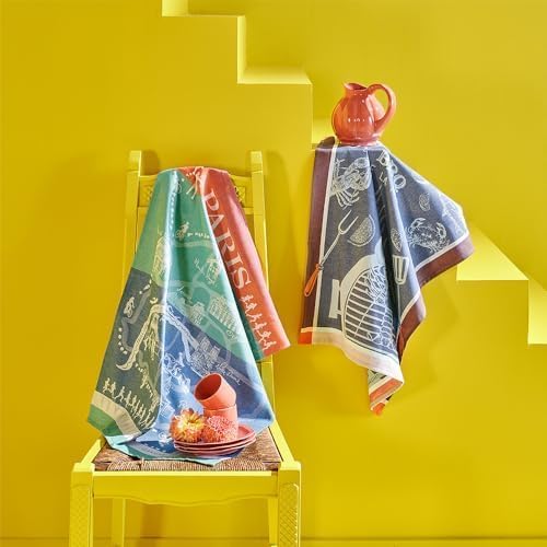 Garnier Thiebaut BBQ De La Mer Bleu (Blue Sea BBQ) French Kitchen Towel 22"x30", Cotton, Jacquard