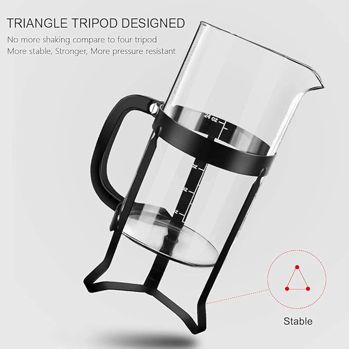 QUQIYSO French Press Coffee Maker 34oz 304 Stainless Steel French Press with 4 Filter, Heat Resistant Durable, Easy to Clean, Borosilicate Glass Coffee Press, 100% BPA Free Glass Teapot, Black