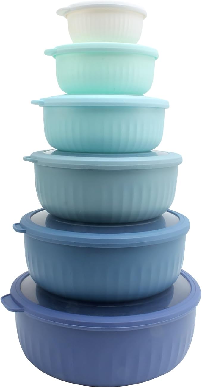 COOK WITH COLOR Prep Bowls with Lids- Wide and Deep Nesting Plastic Small Mixing Bowl Set with Lids, 12 Piece Set - Wide Bowls, Blue