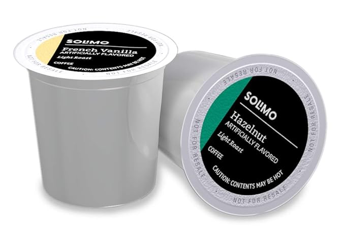 Amazon Brand - Solimo Variety Pack Light Roast Coffee Pods, Hazelnut and French Vanilla Flavored, Compatible with Keurig 2.0 K-Cup Brewers, 100 Count