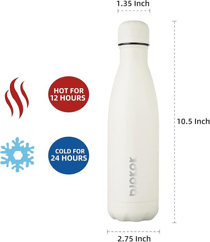 BJPKPK 17oz Insulated Stainless Steel Water Bottles,Sports Water Bottles Keep Cold for 24 Hours and Hot for 12 Hours,BPA Free for Travel,Angle White