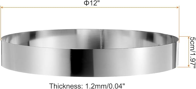 HARFINGTON Round Cake Ring 12 x 2 Inch Seamless Stainless Steel Pastry Mousse Dessert Ring Mirror Coating for Baking Cooking Making Tool