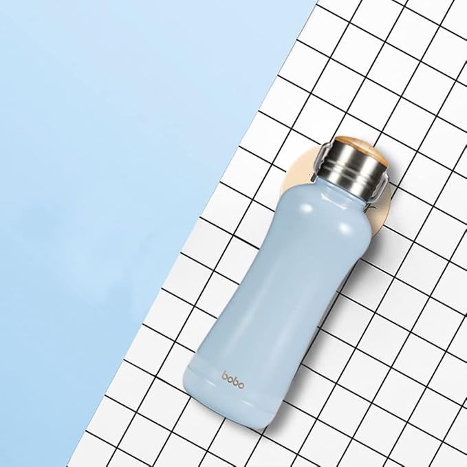 YOHKOH Mini Vacuum Insulated Water Bottle With Bamboo Lid - Stainless Steel Thermos Water Bottle for Women Girls Kids, Metal Sports Hot and Cold Water Bottle Leak-Proof BPA-Free (11.8oz,Blue)