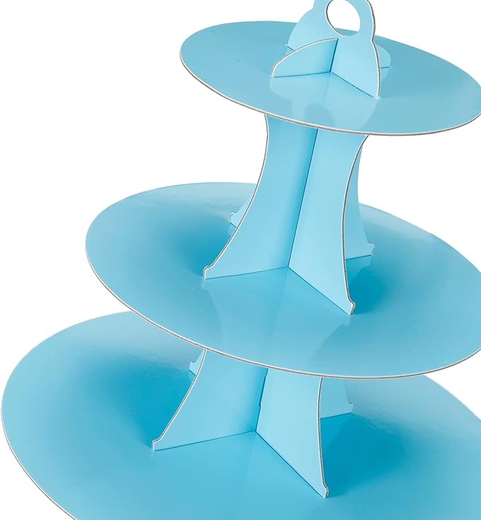2Pcs 3-Tier Cupcake Stand, Cake Stand holder, Tiered DIY Cupcake Stand Tower for Dessert Table Displays, Birthday Theme Party Favors Decoration, Floral Tea Party, 12" W x 12.8" H, Light Blue