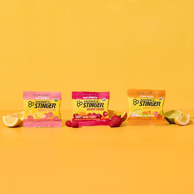 Honey Stinger Organic Energy Chew Variety Pack, 4 Pack Each of Fruit Smoothie, Citrus Splash and Pink Lemonade, Gluten Free & Caffeine Free, Energy Chews for Exercise, Endurance and Performance