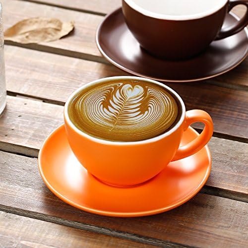 Double Espresso Coffee Cup and Saucer, Small Cappuccino and Speciality Coffee, New Bone China for Coffee Shop and Barista (Matte Orange, 5 oz)