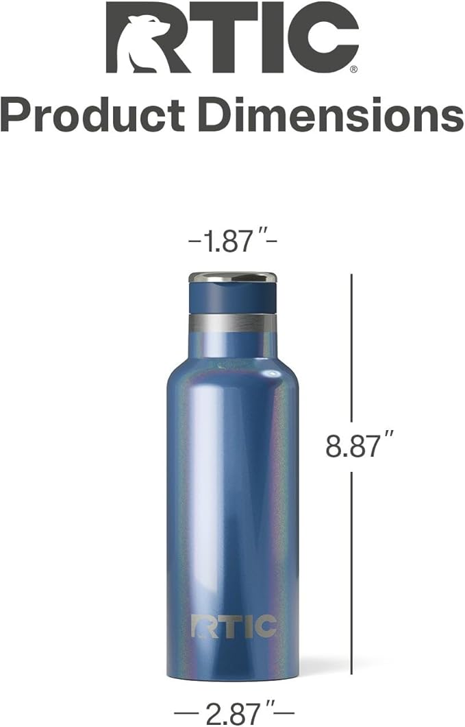 RTIC 16oz Journey Bottle Metal Stainless Steel Vacuum Insulated, BPA Free, Reusable, for Water, Hot and Cold Drinks, Travel, Sports, Camping, Pond Glitter