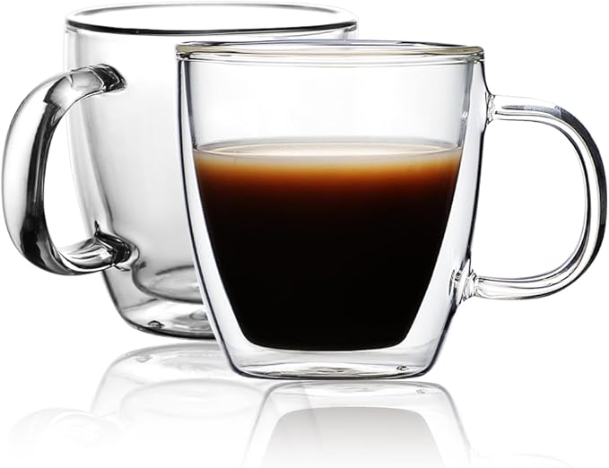 CNGLASS Insulated Espresso Glass Mugs 5.4oz/160ml, Small Clear Coffee Mugs Set of 2, Double Wall Glass Cups with Handle for Tea and Macchiato