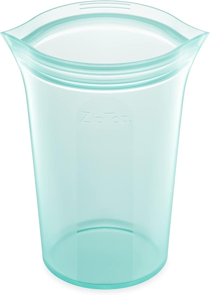 Zip Top Reusable Food Storage Bags | Large Cup [Teal] | Silicone Meal Prep Container | Microwave, Dishwasher and Freezer Safe | Made in the USA