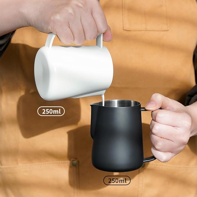 watchget Milk Frothing Pitcher 250ml/8oz Stainless Steel Espresso Steaming Pitcher Milk Coffee Cappuccino Latte Art Barista Steam Pitcher Milk Frothing Jug, White