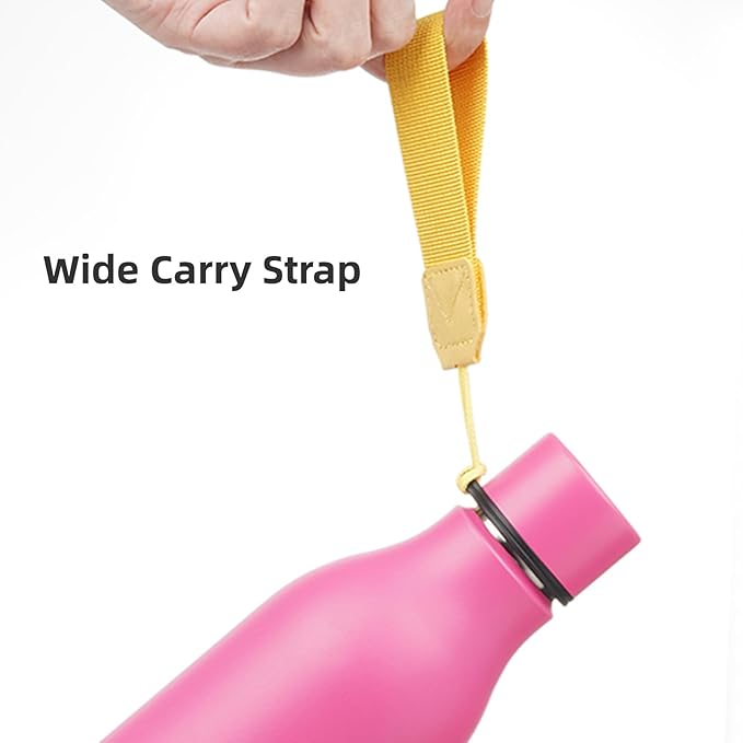 Insulated Water Bottle with Strap,18 oz Double Wall Stainless Steel Vacuum Bottles Metal Water Flask,Pink