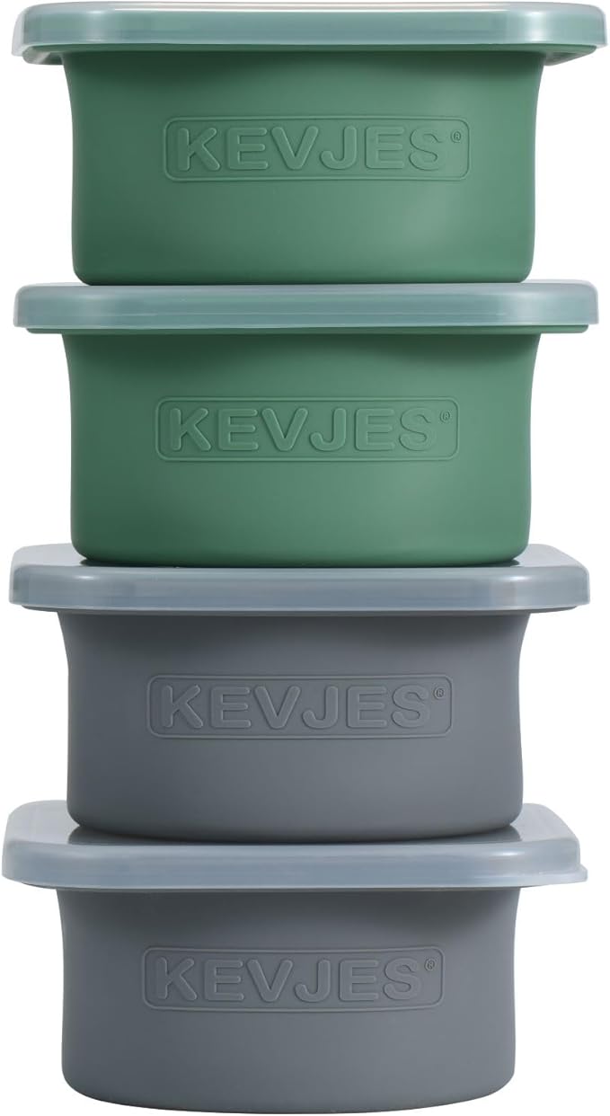 PLUS-1000ml Pizza Dough Proofing Box for DIY Artisan Pizza, Food Grade Silicone Stackable Containers with Lids. Freezer, Fridge, Dishwasher Safe (2Green Plus+2Space Grey Plus)
