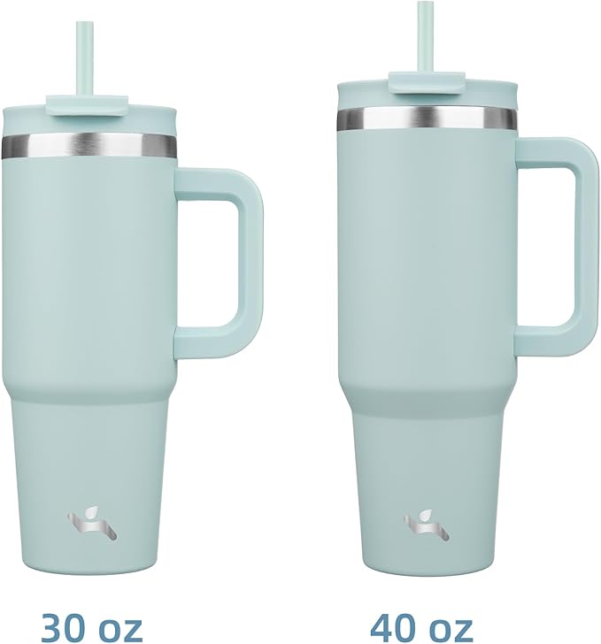 40 oz Tumbler with Handle and 2 Straws,2 in 1 Lid Insulated Water Bottle Stainless Steel Travel Coffee Mug,Blue Haze