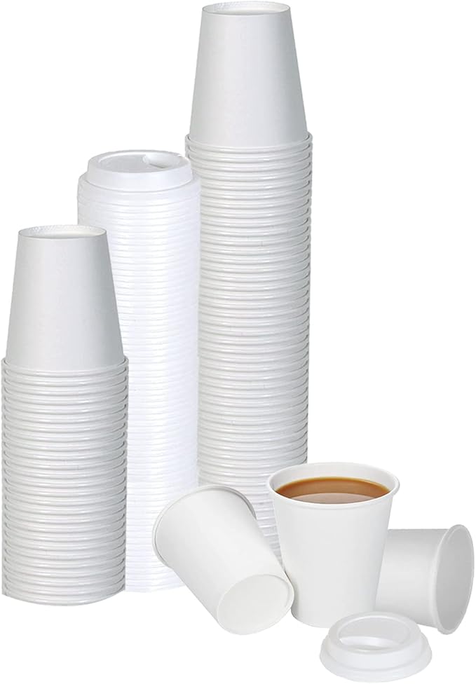 Smygoods White Disposable Paper Coffee Cups with Lids (10 OZ, 50 Count) For Hot Beverages, Tea, Espresso, Cocoa - To Go Drink Containers, Café & Office