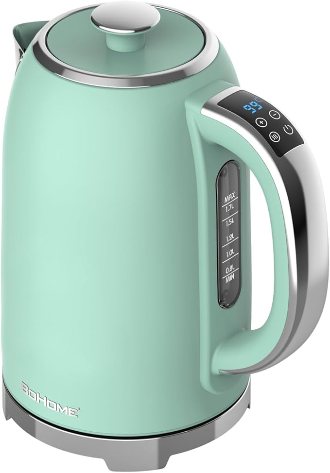 Electric Kettle, 1.7L/1500W, Stainless Steel, Digital Touch Panel, Keep Warm Function, Auto Shutoff, BPA-Free, Hot Water Kettle for Coffee & Tea, No Plastic Contact with Water (Light Green)