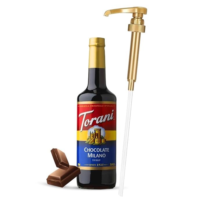 Jimoco® Syrup Pump Dispenser + Torani® Chocolate Milano Syrup, 25.4 oz - Coffee Syrup Pump & Flavoring Bundle