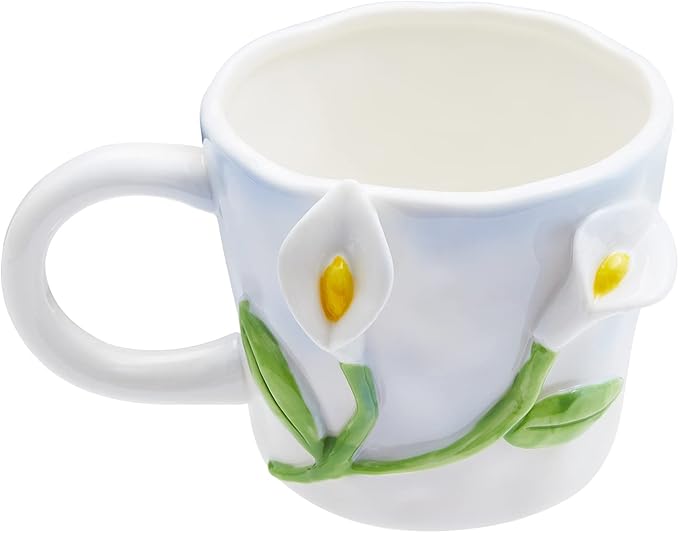 3D Flower Coffee Mug Calla Lily Ceramic Cup,12 oz Cute Handmade Mugs,Christmas Birthday Surprise for Friends Family or Flower Lovers (White Calla Lily)