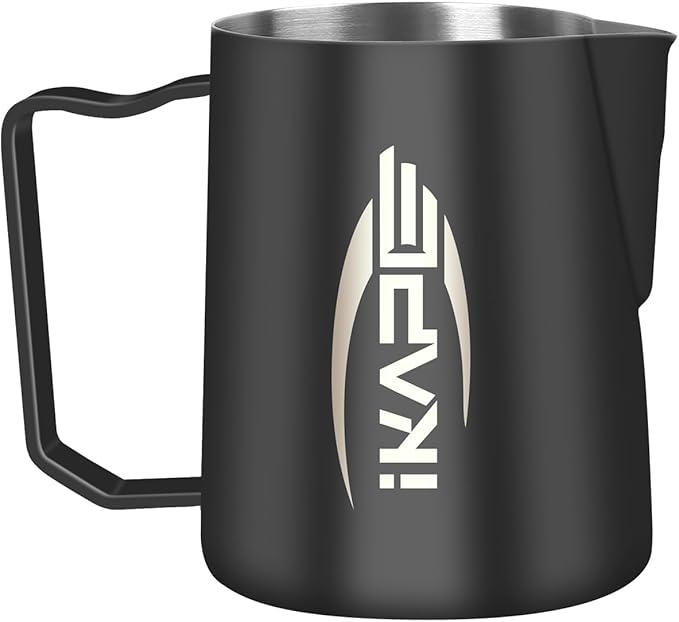 IKAPE Espresso Milk Pitcher, Espresso Steaming Pitcher with Sharp Spout for Espresso Barista Tool, 15.4 oz/450ml Milk Frothing Jug (Black)