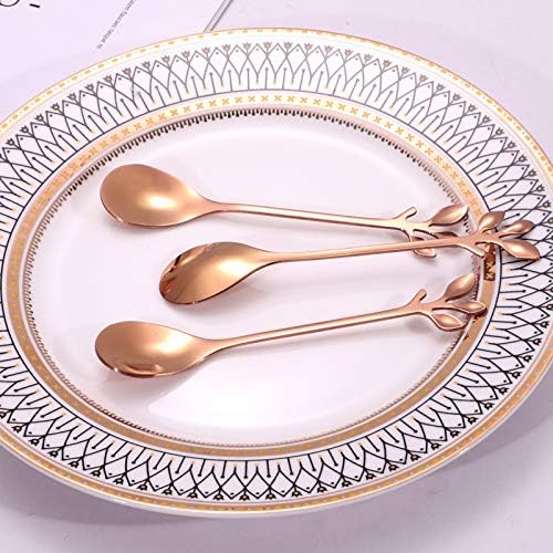 AnSaw Elegant Rose Gold Leaf Coffee Spoons - 10-Piece, 4.7" Mini Stainless Steel Espresso & Dessert Tea Spoons, Perfect for Demitasse & Small Servings