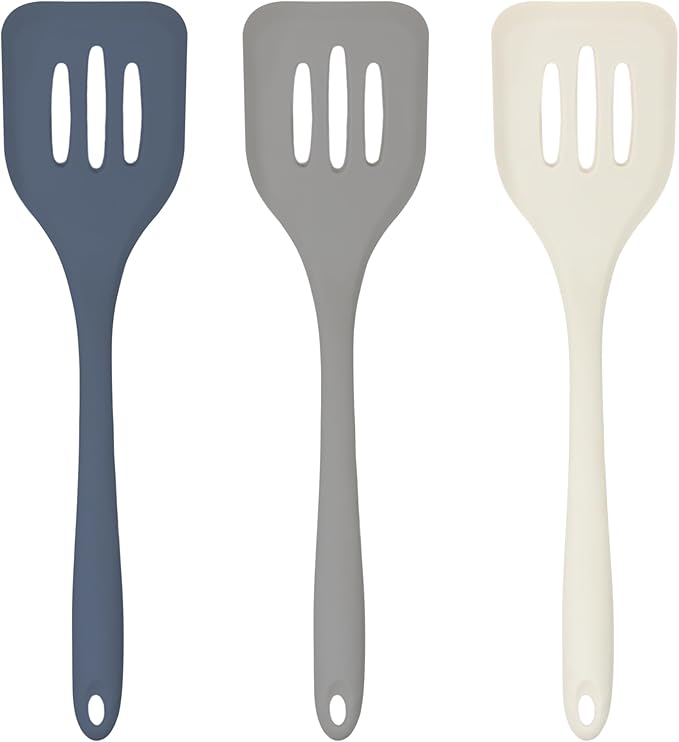 3 Pcs Colorful Silicone Slotted Turner Set, Heat Resistant Non-Scratch Kitchen Spatula Flipper with Comfortable Handle for Non-Stick Cookware