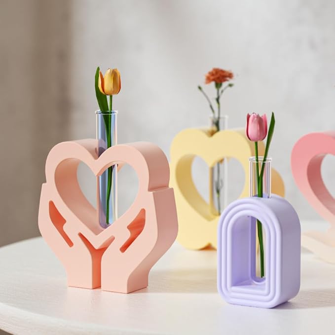 Heart Resin Vase Mold with Test Tube Culture Water Plant Silicone Molds for Crafts Epoxy Resin Casting Mold for DIY Flower Holder Home Office Decor Wedding (Style 3)