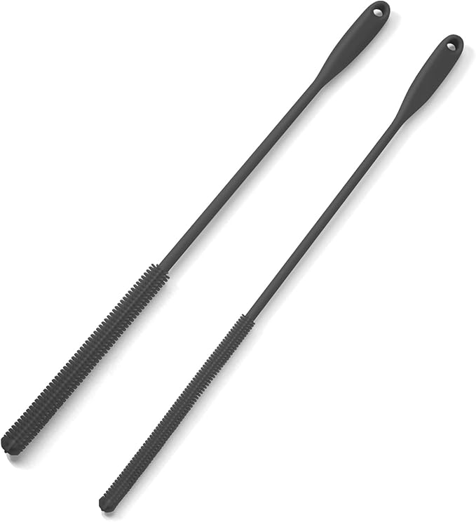Silicone Straw Brush 4 Pack - (2 Small, 2 Wide) - 10 Inch Reusable Straw Cleaner, Pipe Cleaner, Glass and Detailing Tool (Charcoal)