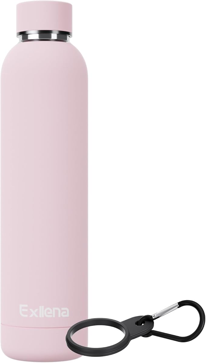 Slim Insulated Water Bottles for Travel 25oz with Clip, Double Wall Vacuum Stainless Steel Water Bottle Keeps Drinks Cold 24 Hrs/Hot 12 Hrs, 100% Leakproof, BPA Free(Pink)