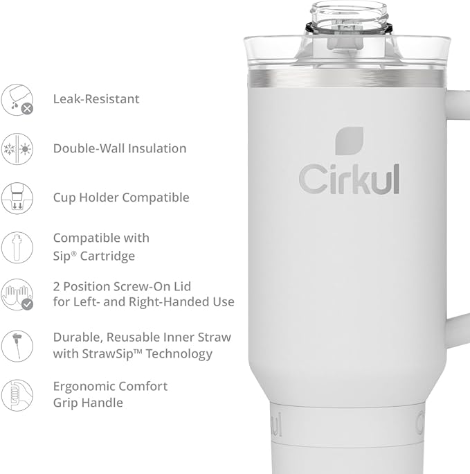 Cirkul 40oz. Fog Stainless Steel Tumbler with Handle, All-Day StrawSip™, Double-Wall Insulated
