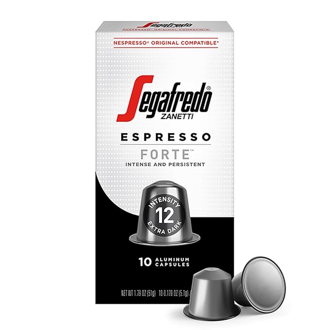 Segafredo Zanetti Espresso Capsules – Aluminum Pods for Nespresso Original Machines – Extra Dark Roast Premium Espresso with a Bold Aroma – Smoky, Intensity 12 – Forte, 10 Count