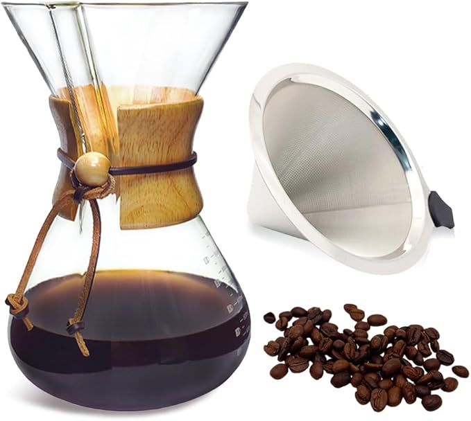 Pour Over Coffee Maker with Filter Subjectthree 34oz Glass Coffee Carafe Dripper Pourover Set (10 Cup/34 oz)