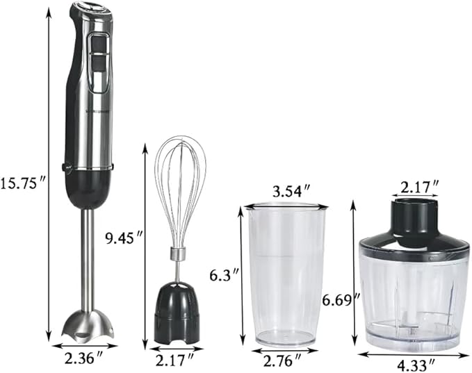 500W Powerful Hand Blender, 4-in-1 Immersion Blender with 6-Speed & Turbo, BPA-Free 600ml Beaker, Whisk, Food Chopper, Stainless Steel Blades, Ergonomic Grip