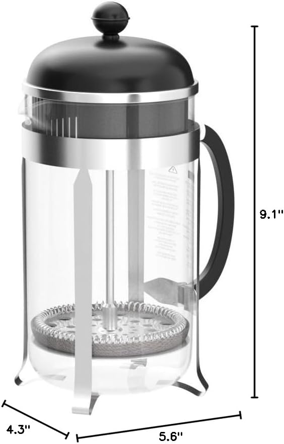 Bodum 34oz Chambord French Press Coffee Maker, High-Heat Borosilicate Glass, Stainless Steel, White – Made in Portugal