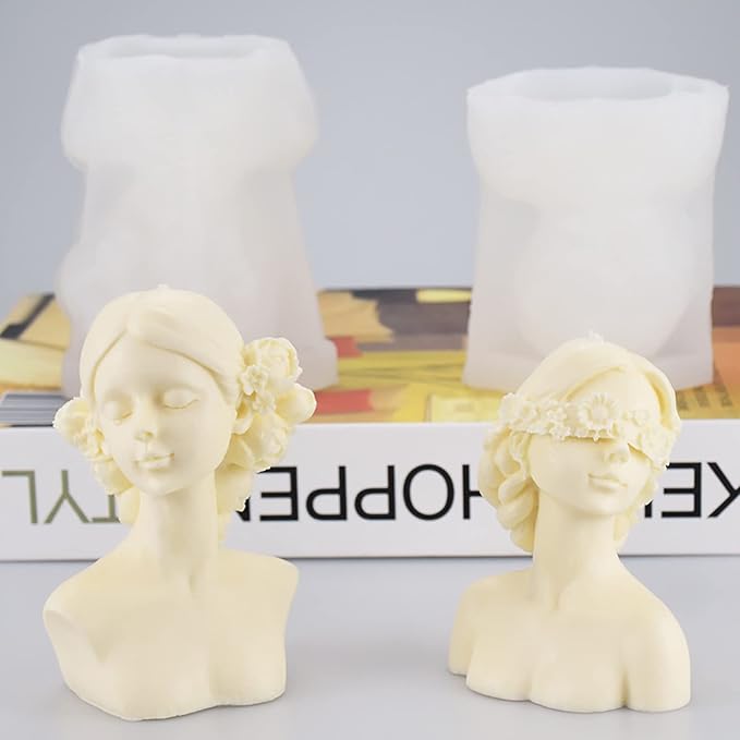 2 Pack Braid Girl Shape Portrait Candle Resin Mold - Resin Casting Silicone Molds for Home Decor & Candle Making Wave Spiral Mold