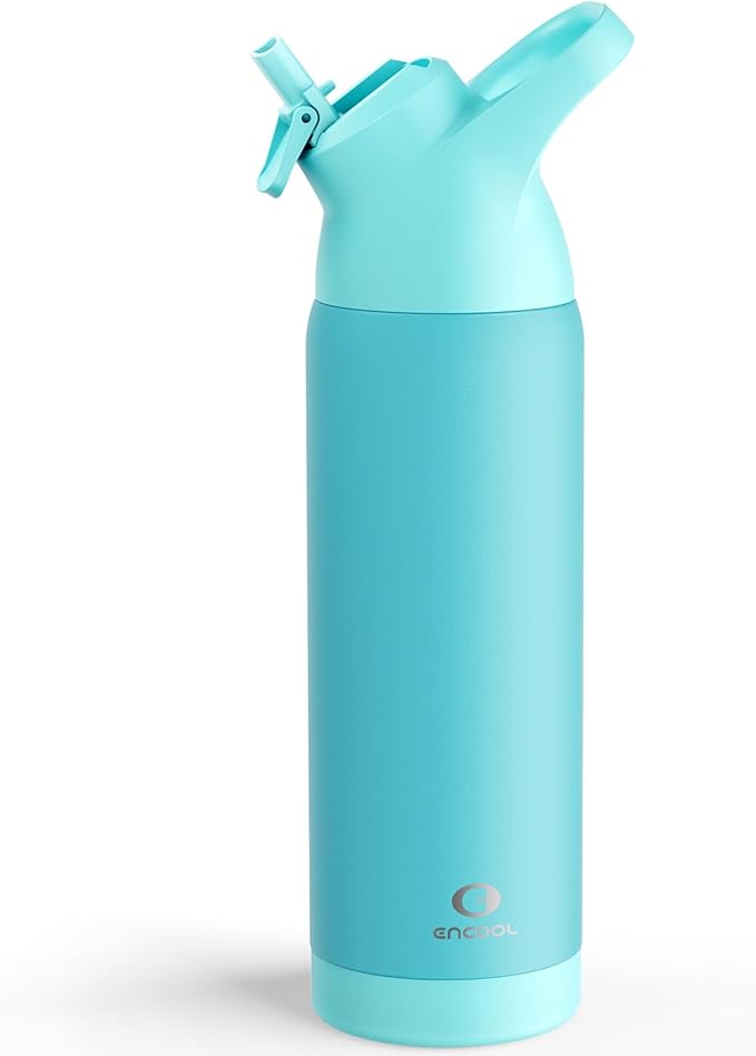 Insulated Water Bottle with Straw - Encool Stainless Steel Water Bottle, Reusable Leakproof and BPA-Free for Sports, Travel, Cold for 24 Hours, 24 oz, Mint Green