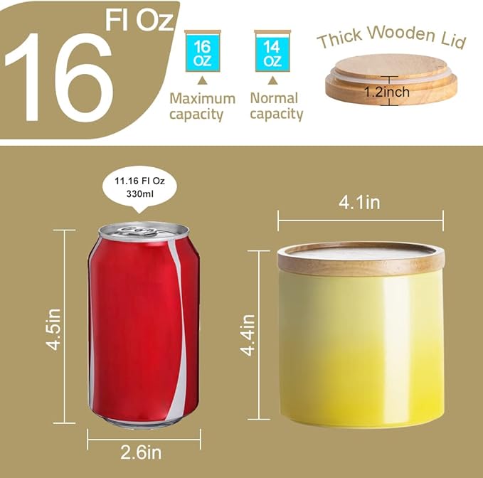Sweejar Ceramic Food Storage Jar, Stackable Kitchen Canisters, Containers with Airtight Seal Wooden Lid for Serving Ground Coffee, Tea, Sugar, Salt and More - 16 Fl Oz (Gradient Gray)