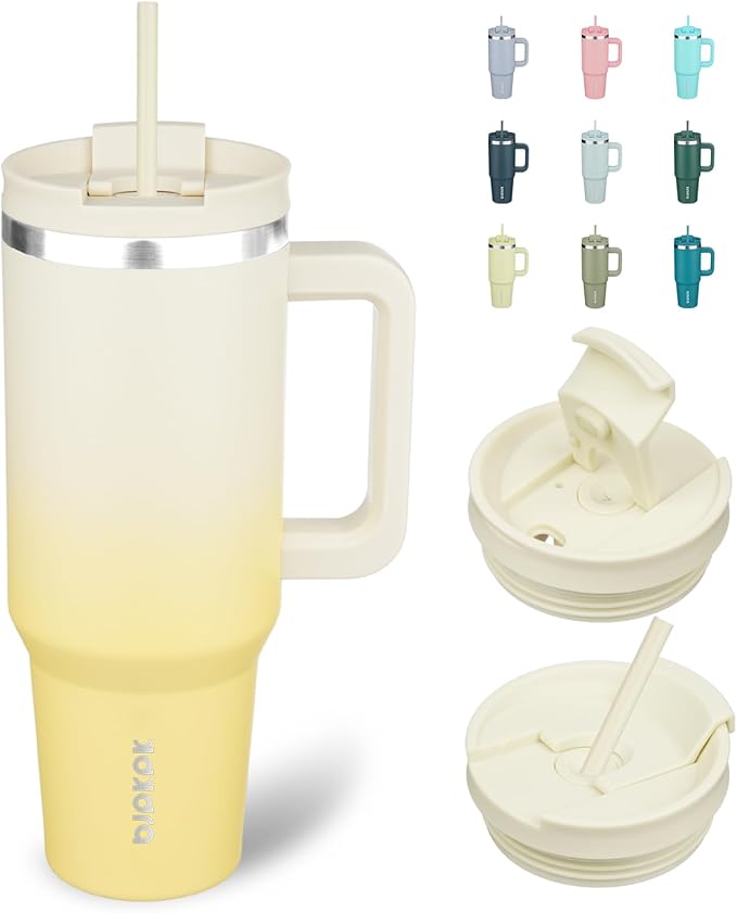 BJPKPK 40 oz Tumbler With Handle Insulated Tumblers With Lid And Straw Stainless Steel Thermal Cup,Lemon