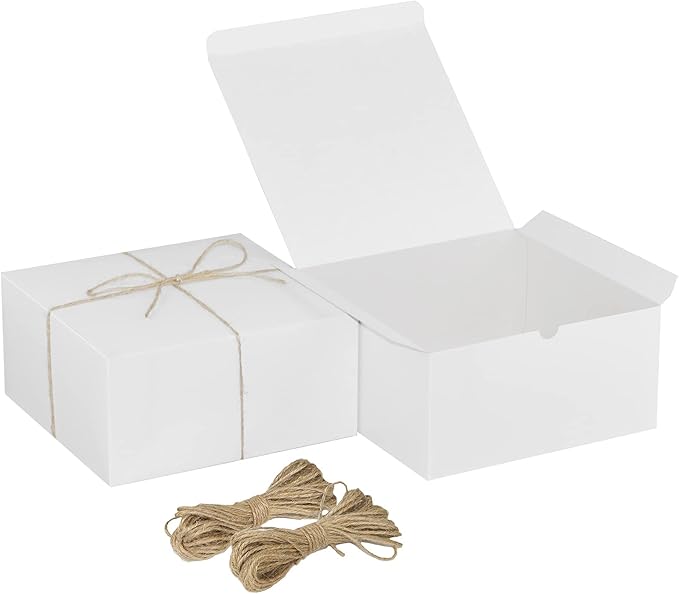 Xxcxpark 16 PCS White Gift Boxes 8x8x4 Inches, Decorative Party Favor Kraft Paper Gift Packaging Box with Lid for DIY Crafting, Cube, Cupcake, Kraft Present Boxes for Birthday, Wedding