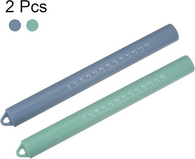 HARFINGTON 2pcs Silicone Rolling Pin 10" Stainless Silicone Surface Non-Stick Stainless Steel Inner Core Dough Roller Kitchen Roller for Baking Pastry Pizza Fondant Bread, Blue,Green