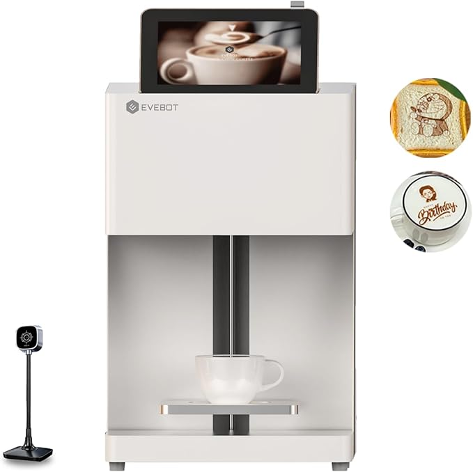 Coffee Latte Art Machine EB-Pro Customized Photo Selfie Printing with Camera Cake Desserts DIY Personalized Decoration for Cafes Bars Museums, Brown FancyBox - White