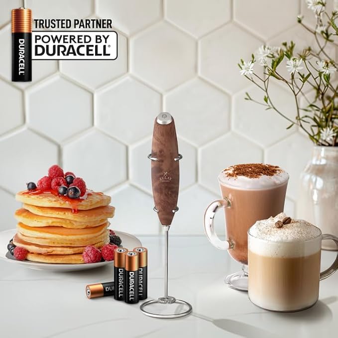 Zulay Kitchen Powerful Milk Frother Wand With 4 AA Duracell Batteries - Ultra Fast Handheld Drink Mixer - Electric Whisk Foam Maker for Coffee, Lattes, Cappuccino, Matcha & Creamer -