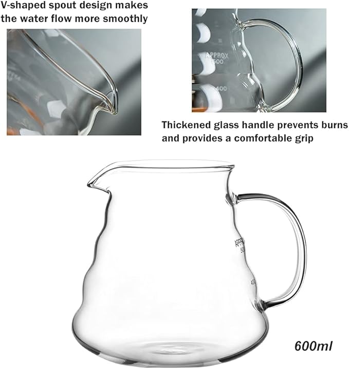 Pour Over Coffee Maker Set – Includes Glass Coffee Dripper, Metal Dripper Stand, Heat Resistance 600ml Coffee Server and 40 Count Paper Coffee Filters, 4 in 1 Set for Home or Office (Black Set)