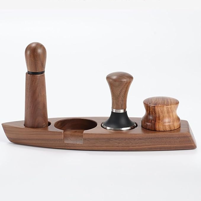 Coffee Tamper Station, Small Ship Shape Portafilter Tamping Stand Espresso Coffee Organizer Box Fit for Storage 54, 64MM Espresso Tamper Mat Portafilter Holder (Accessories not included)